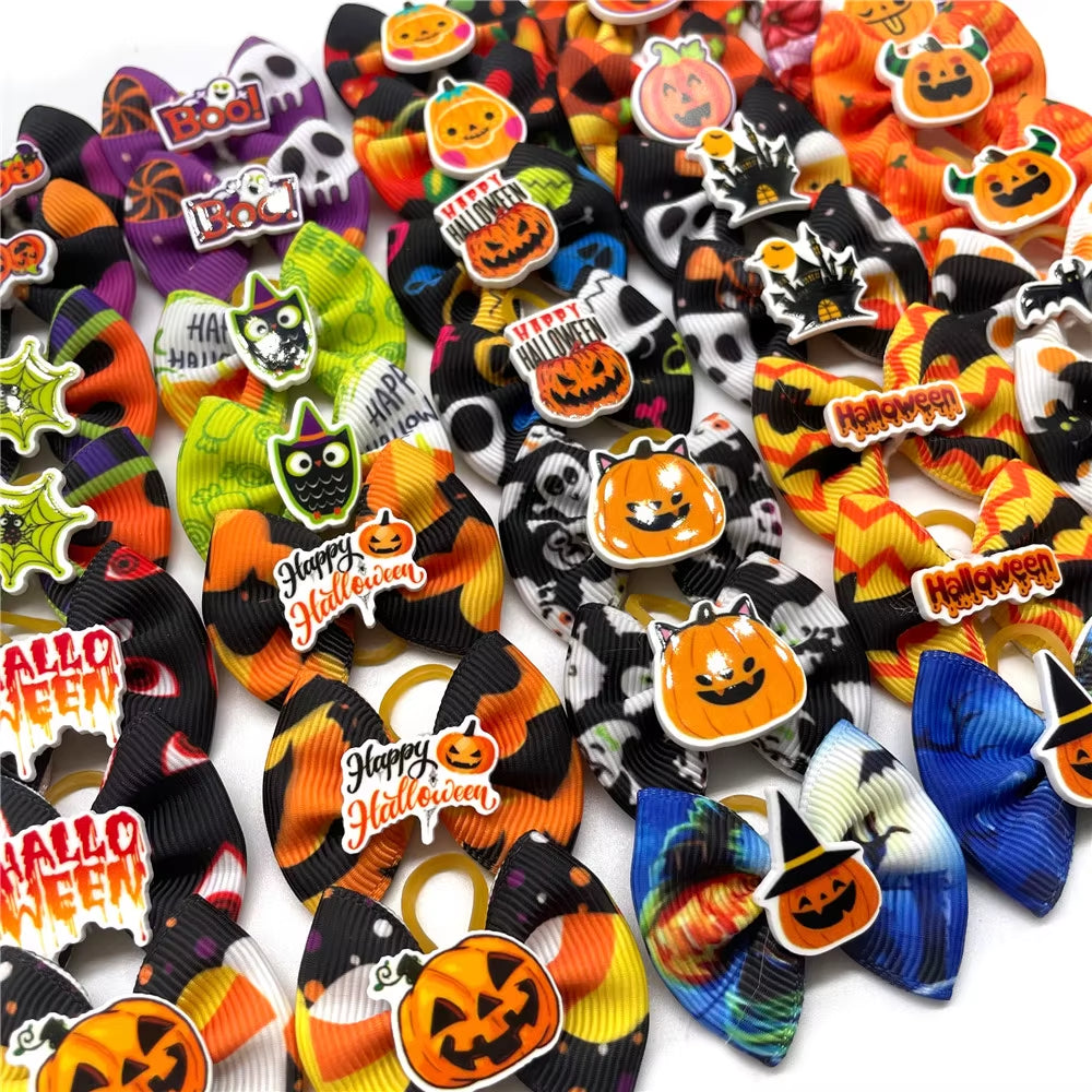 Adorable Halloween Pumpkin Dog Hair Bows - 10/20/30 Pcs Cute Pet Accessories for Small Dogs - Stylish Grooming Supplies