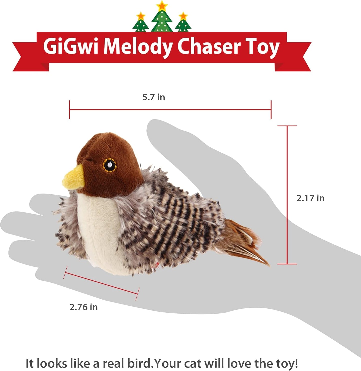 Gigwi Chirping Bird Cat Toys Realistic Bird Plush Toy - Perfect Melody Chaser Cat Toys for Bored Indoor Adult Cats, Best Gift for Birthday, Thanksgiving, Christmas, New Year