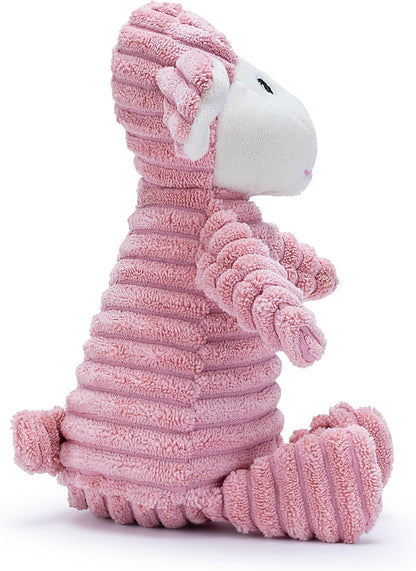 Pink Lamb Plush Dog Toy with Squeaker – Soft, Durable, Ribbed Design for Play, Suitable for Small and Medium Dogs. Ideal for Engaging Playtime.