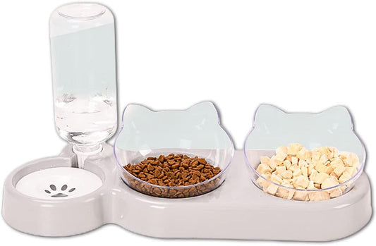 3-In-1 Cat Food and Water Bowl Set, Cat Bowls with Stand, Double Cat Bowls with Water Dispenser for Pet，Food and Water Feeder for Small Medium Dogs Cats