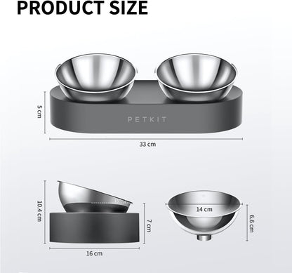 Cat Bowls with Stand Tilted, 0 &15° Stainless Steel Elevated Cat Feeding Bowls for Cats and Small Dogs, Raised Cat Food and Water Bowls, Stress Free, Food Grade Material, anti Slip None Spill