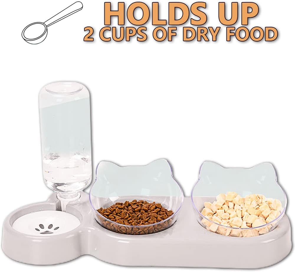 3-In-1 Cat Food and Water Bowl Set, Cat Bowls with Stand, Double Cat Bowls with Water Dispenser for Pet，Food and Water Feeder for Small Medium Dogs Cats