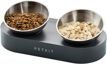 Cat Bowls with Stand Tilted, 0 &15° Stainless Steel Elevated Cat Feeding Bowls for Cats and Small Dogs, Raised Cat Food and Water Bowls, Stress Free, Food Grade Material, anti Slip None Spill