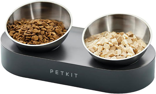Cat Bowls with Stand Tilted, 0 &15° Stainless Steel Elevated Cat Feeding Bowls for Cats and Small Dogs, Raised Cat Food and Water Bowls, Stress Free, Food Grade Material, anti Slip None Spill