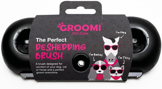 Groomi Deshedding & ng Brush for Dogs, Cats, Horses & Rabbits - Gentle & Effective Pet ng Tool, Wide Shallow Comb, Smooth Groomer for Cats, Dogs and Horses, ng Comb - Pink