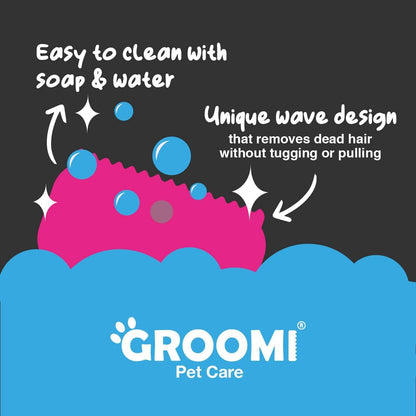 Groomi Deshedding & ng Brush for Dogs, Cats, Horses & Rabbits - Gentle & Effective Pet ng Tool, Wide Shallow Comb, Smooth Groomer for Cats, Dogs and Horses, ng Comb - Pink