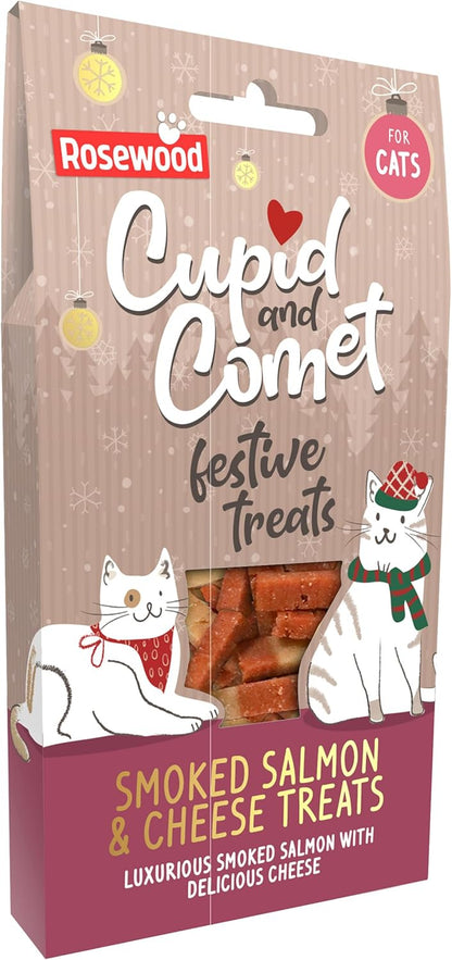 Cupid & Comet Smoked Salmon and Cheese Cat Treats - Made with Real Meat, Luxury Treats for Cats, Small Bite Sized Cat Snacks, Festive for Cats (70G)