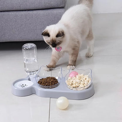 3-In-1 Cat Food and Water Bowl Set, Cat Bowls with Stand, Double Cat Bowls with Water Dispenser for Pet，Food and Water Feeder for Small Medium Dogs Cats