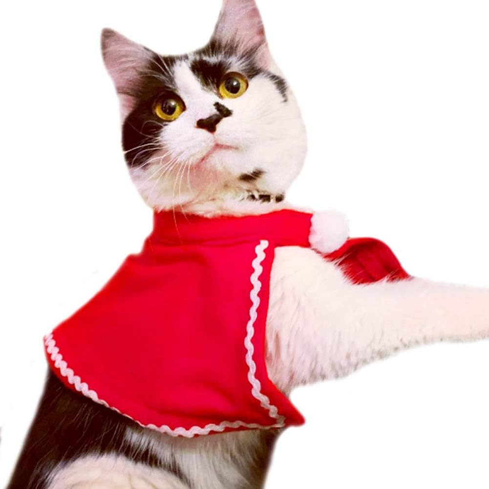 Outfit 4 Pcs Cat Pet Dog Clothes, Reindeer Headbands Red Hooded Coat Cute Santa Hat & Scarf Cute, Funny Pet Costume Suit for Small Cats Dogs Christmas Halloween Cosplay Party Fun