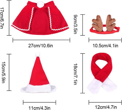 Outfit 4 Pcs Cat Pet Dog Clothes, Reindeer Headbands Red Hooded Coat Cute Santa Hat & Scarf Cute, Funny Pet Costume Suit for Small Cats Dogs Christmas Halloween Cosplay Party Fun