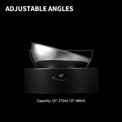 Cat Bowls with Stand Tilted, 0 &15° Stainless Steel Elevated Cat Feeding Bowls for Cats and Small Dogs, Raised Cat Food and Water Bowls, Stress Free, Food Grade Material, anti Slip None Spill