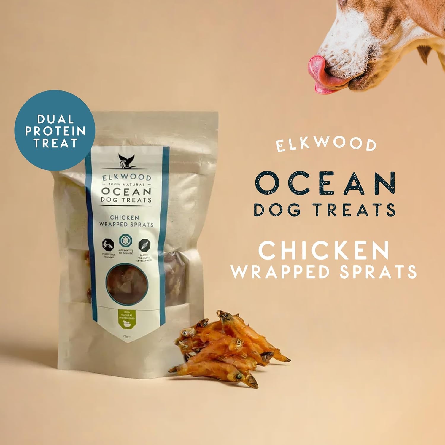 Natural Sprats Dog Treats 70G | 100% Chicken-Wrapped Wild-Caught Sprats | High Protein, Omega 3-Rich Fish Dog Treats | Air-Dried, Easy to Digest & Perfect for Training