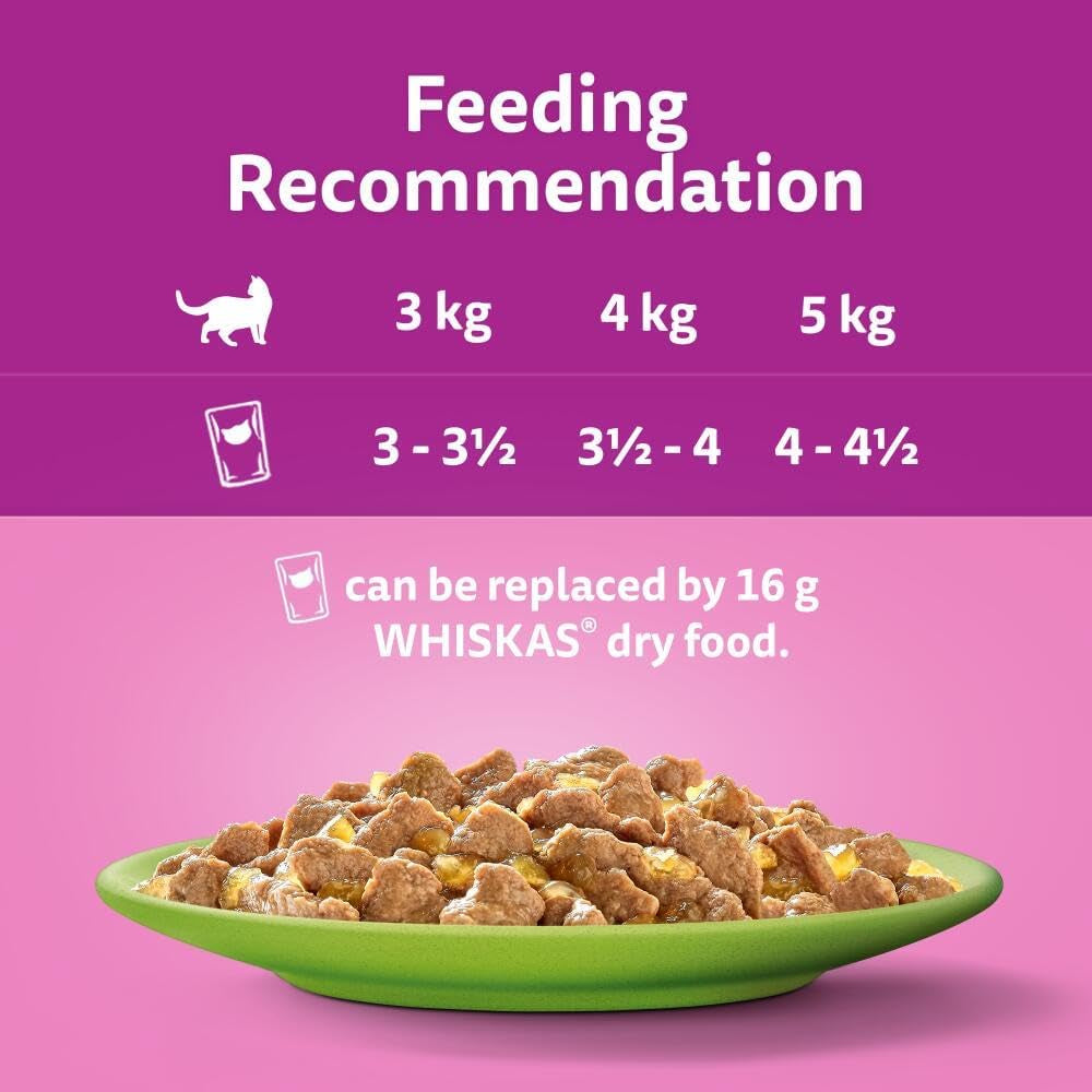 1 plus Whiskas Adult Mixed Selection in Jelly 84 Pouches, Adult Wet Cat Food, Megapack (84 X 85 G)