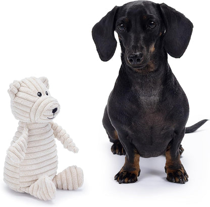 Bear Plush Dog Toy with Squeaker – Soft, Durable, Ribbed Design for Playful Sessions. Ideal for Small and Medium Dogs Who Need a Durable Toy for Interactive Fun.
