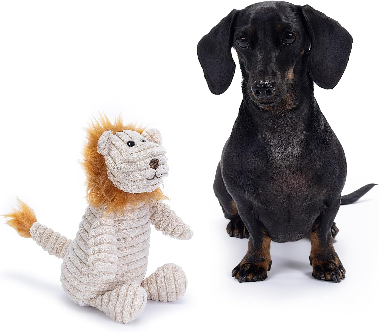 Brown Lion Plush Dog Toy with Squeaker – Soft, Ribbed Design for Playtime Fun. Great for Small and Medium Dogs Looking for an Exciting, Squeaky Toy for Interactive Play.