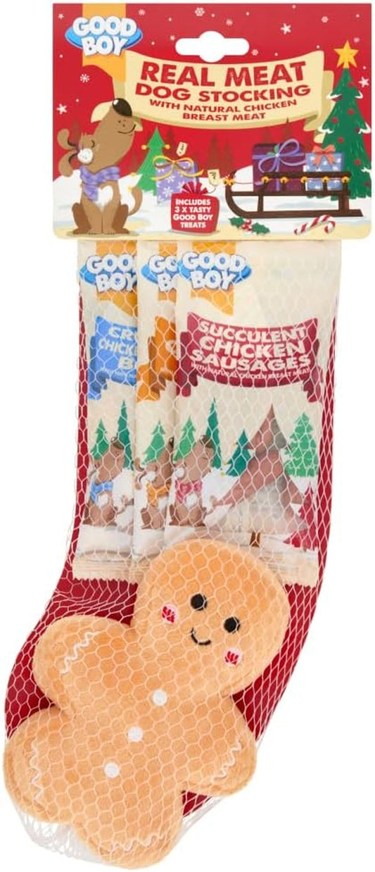 Christmas Dog Stocking with Real Meat Treats & Cuddly Toy