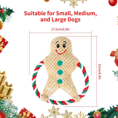 Christmas Dog Toys,Xmas Plush Stuffed Squeaky Pet Chew Toy Interactive Ginger Man Throw Bite Sounding Toys Funny Tug of War Dog Toy for Pet Puppy Small Medium Large Dogs Teeth Grinding Training