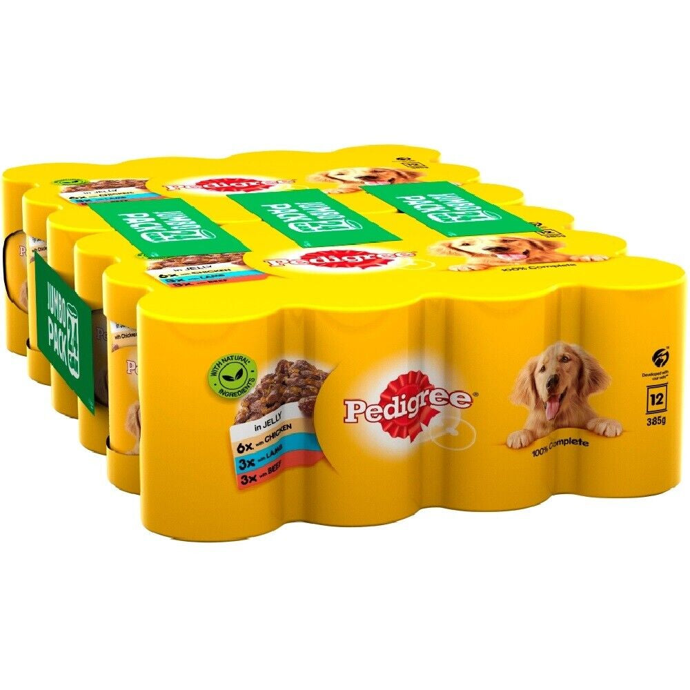 PEDIGREE MIXED CAN SELECTION in JELLY 24 X 385G Dog Food Bpl Chicken Lamb & Beef