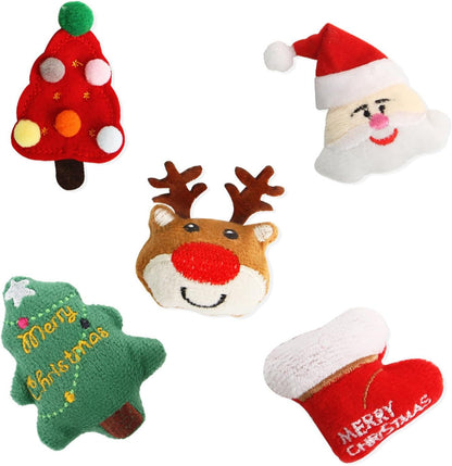 Pet Christmas Toys,5Pcs Cat Chew Bite Toy Kitten Teething Chew Toys Christmas Cat Teething Toy Santa Claus Interactive Cats Toys Elk Cat Toy Plush Xmas Cat Toy Supplies for Playing Training