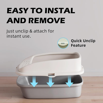 Cat Litter Tray Box, Litter Box, Plastic Cat Open Top Litter Tray with Free Scoop Kitten Detachable Rim Easy Cleaning,49 X 38 X 23Cm (Grey)