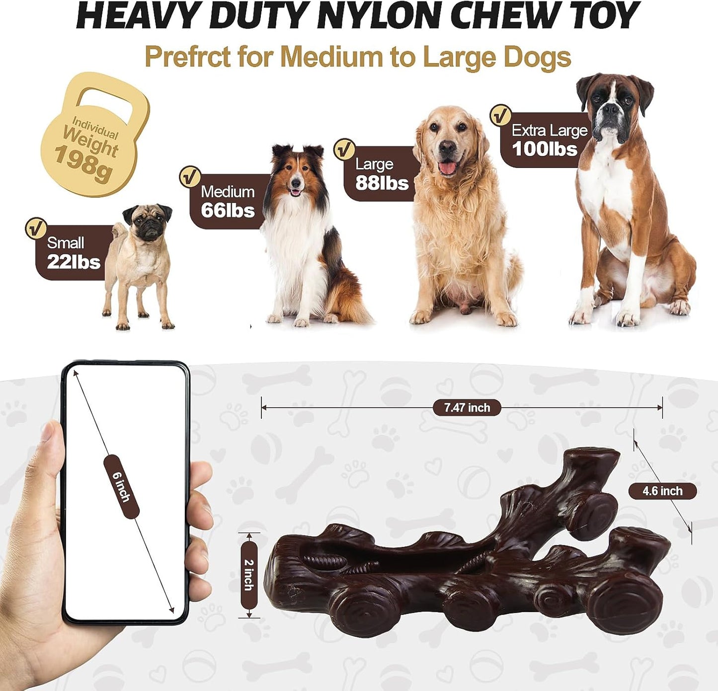 Dog Chew Toys for Aggressive Chewers,2 Indestructible Dog Toys for Medium and Large Breed,Real Bacon Flavored Best Dog Toys to Keep Them Busy, Dog Bones for Teeth Cleaning and Training