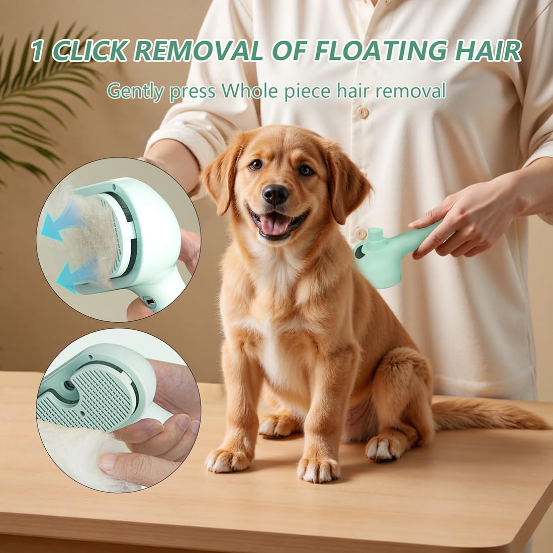 3 in 1 Pet Grooming Brush with Steam and Spray - Hair Removal Comb for Dogs and Cats with Water Tank and Mist Release Stainless Steel Teeth and Ergonomic Handle for Shedding and Grooming(White)