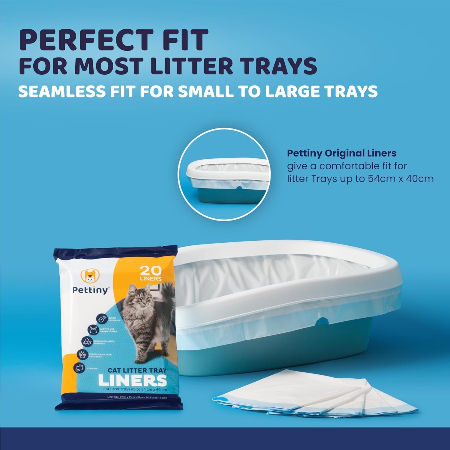 Pettiny 20 Cat Litter Tray Liners with Drawstrings Scratch Resistant Bags for Medium and Large Litter Box