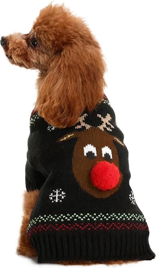 Christmas Dog Sweater Reindeer Holiday Knitwear Warm Pet Clothes for Medium Large Dogs and Cats(M-1Pc)