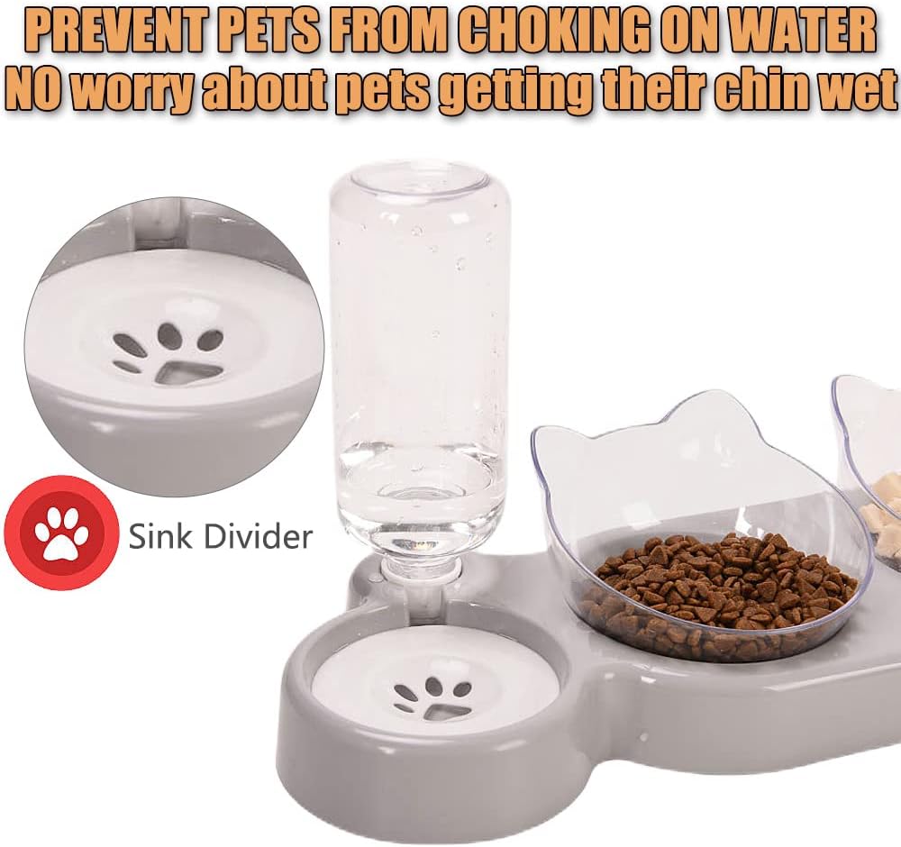 3-In-1 Cat Food and Water Bowl Set, Cat Bowls with Stand, Double Cat Bowls with Water Dispenser for Pet，Food and Water Feeder for Small Medium Dogs Cats