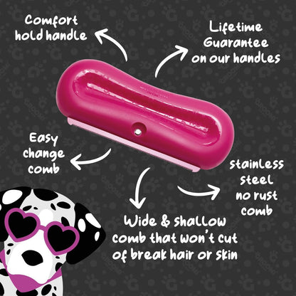 Groomi Deshedding & ng Brush for Dogs, Cats, Horses & Rabbits - Gentle & Effective Pet ng Tool, Wide Shallow Comb, Smooth Groomer for Cats, Dogs and Horses, ng Comb - Pink