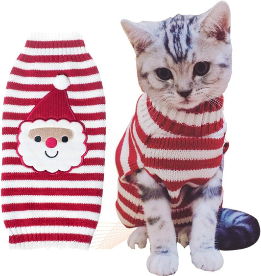 Cat Sweater Christmas Santa Claus Pet Cat Winter Knitwear Warm Clothes (1-Santa Claus, Small)