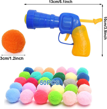 Interactive Cat Pom Pom Balls with Launcher - 50Pcs Cat Exercise Training Chasing Toys for Indoor Pets