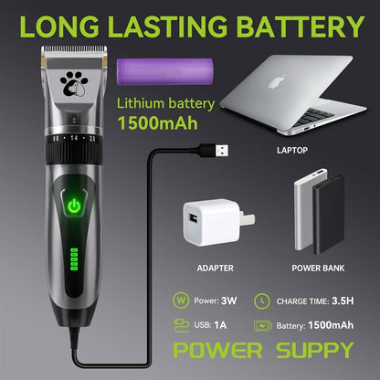 Dog Clippers Cordless, Professional Pet Clippers, 2-Speed Low Noise Dog Grooming Kit, Pet Trimmer for Small Large Thick Hair Dogs Cats