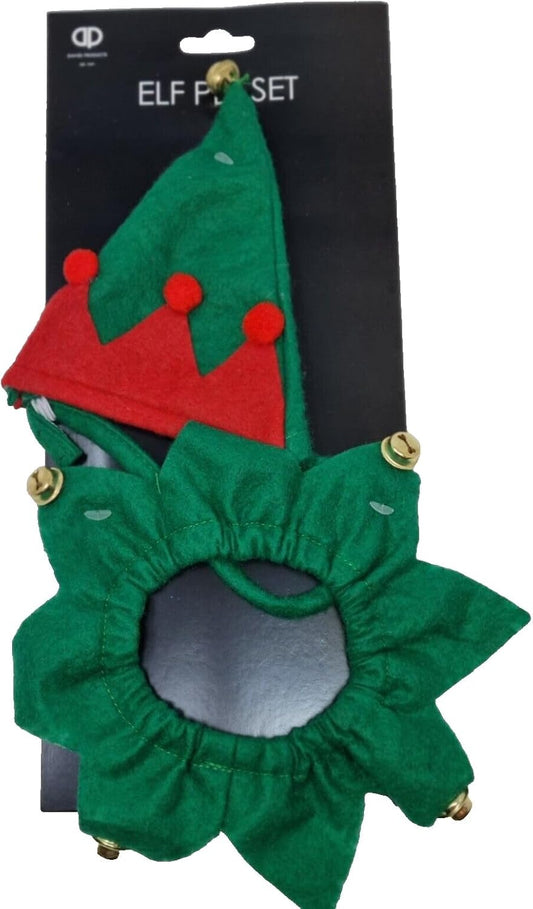 2Pc Christmas Hat/Collar Bells ELF Dog/Cat/Pet Outfit Classic Santa'S Lil Helper