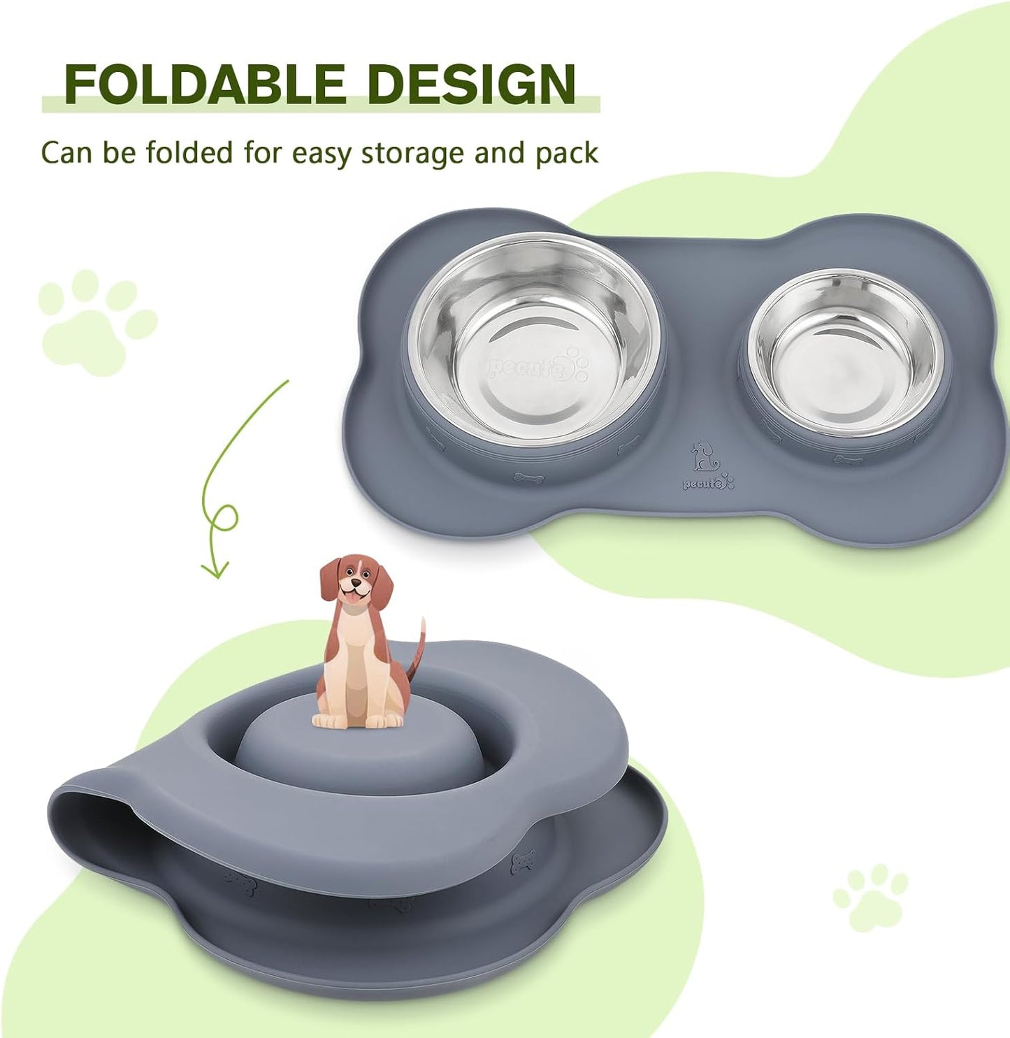 Dog Bowls Non-Slip, Stainless Steel Double Bowls Set with Non-Spill Silicone Mats Tray for Cats Puppies Water Food Feeding