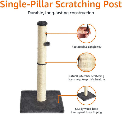 Cat Scratching Post for Indoor Cats, Standard with Dangling Toy, 80 Cm, Grey