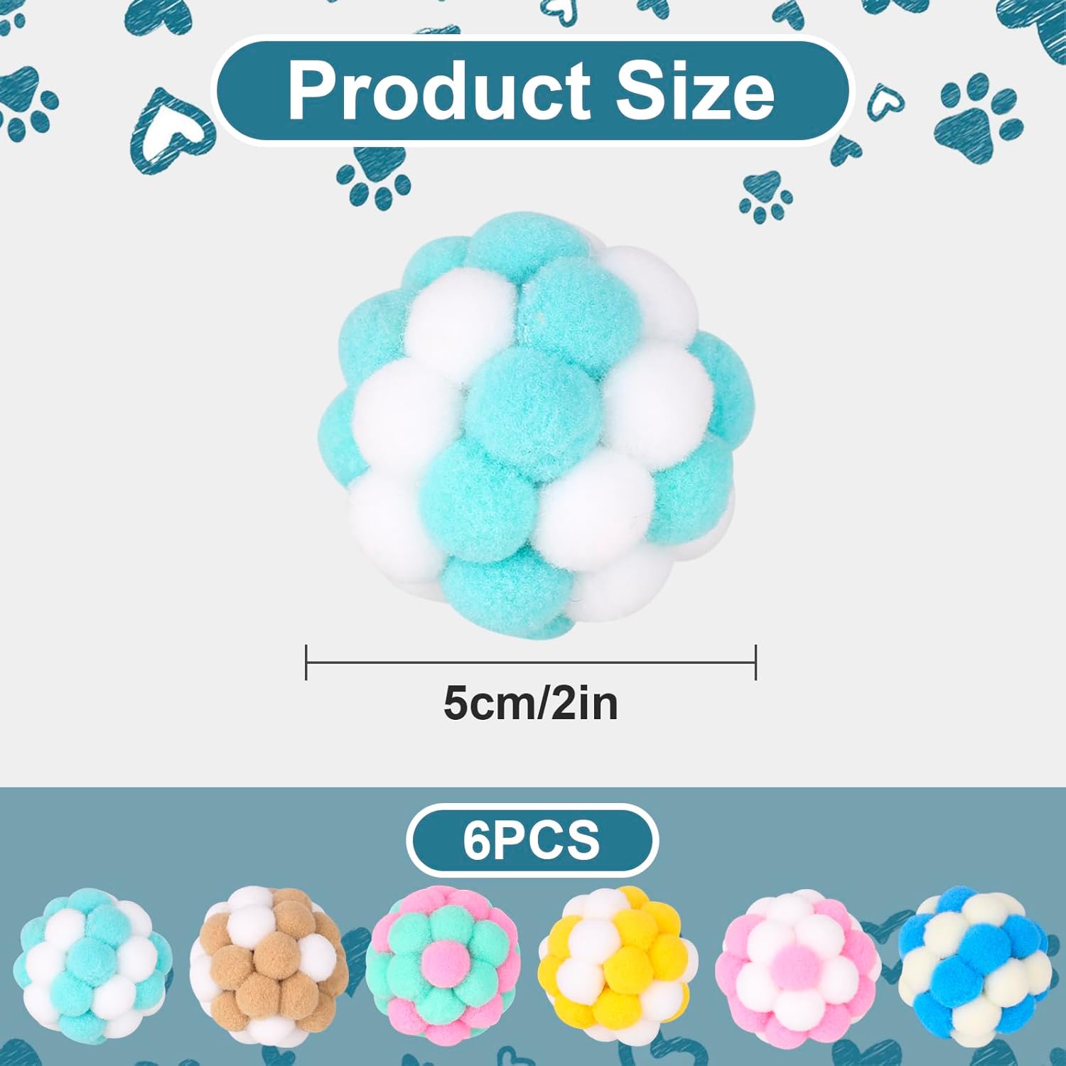 Cat Toys Balls 6 Pieces Colorful Cat Balls with Bells 5Cm Soft Cat Pom Poms Balls Cats Interactive Ball Toy for Cats Kitten Indoor Outdoor Playing Chewing Scratching