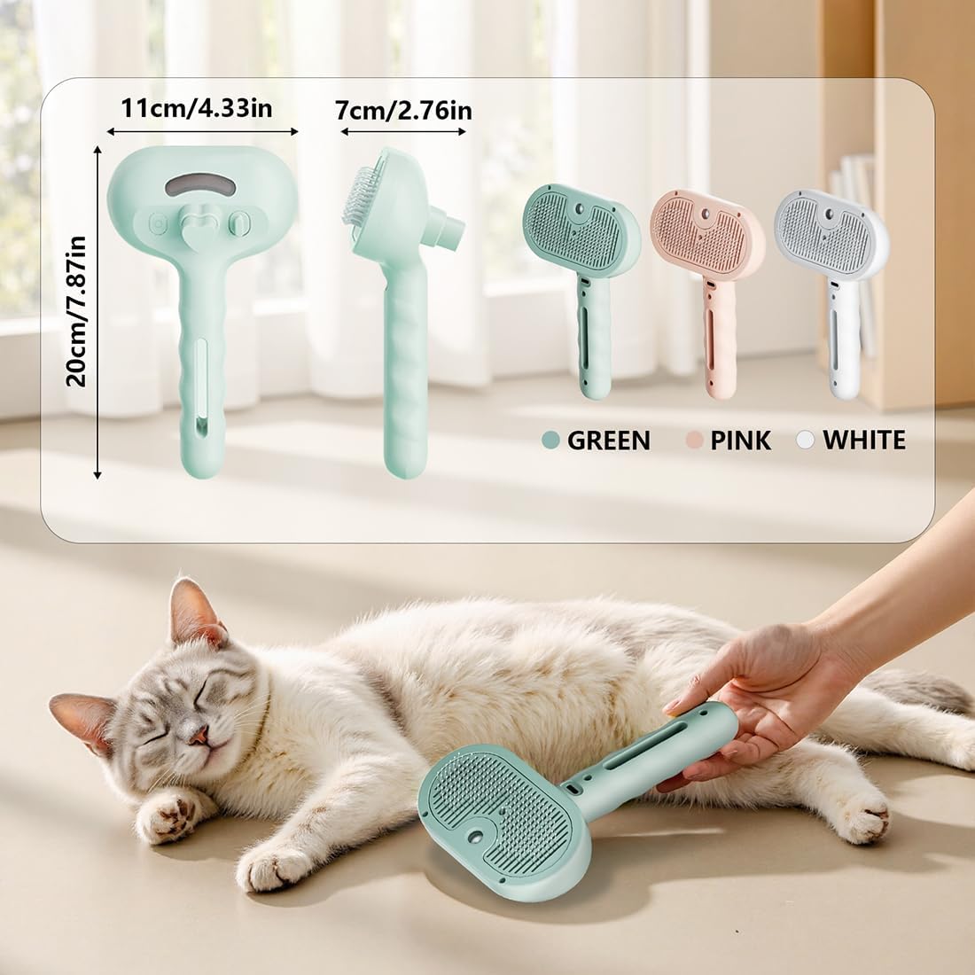 3 in 1 Pet Grooming Brush with Steam and Spray - Hair Removal Comb for Dogs and Cats with Water Tank and Mist Release Stainless Steel Teeth and Ergonomic Handle for Shedding and Grooming(White)