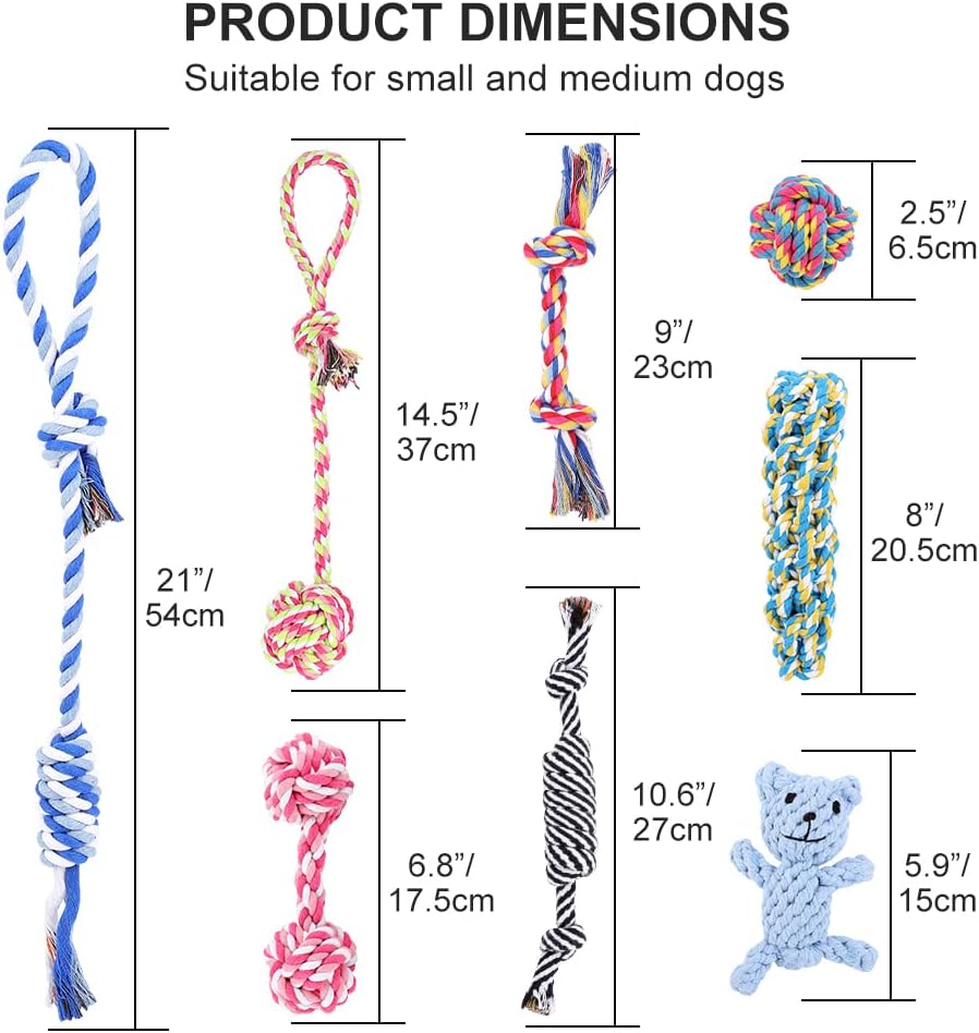 Dog Chew Toys for Aggressive Chewers, 8 Pack Interactive Rope Toys, Washable Cotton, Teething Toys for Puppies, Small and Medium Dogs