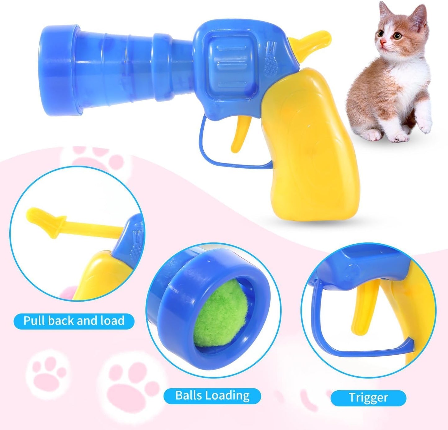 Interactive Cat Pom Pom Balls with Launcher - 50Pcs Cat Exercise Training Chasing Toys for Indoor Pets