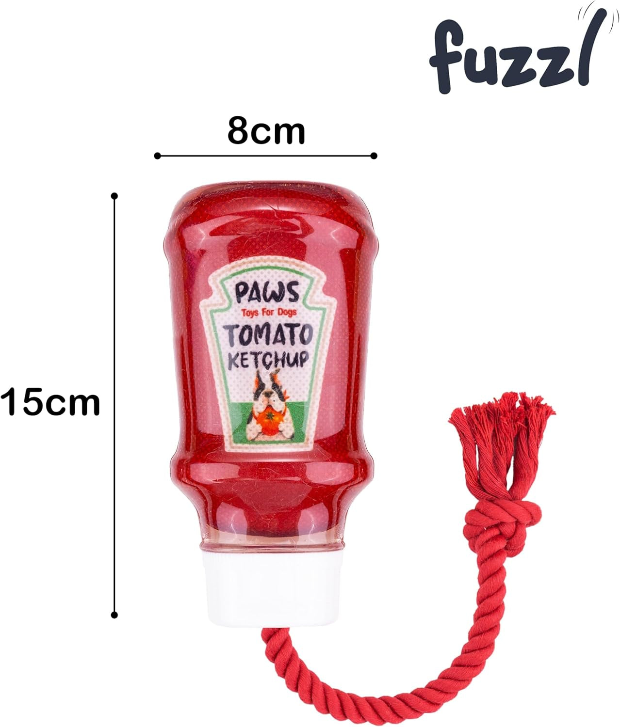 TPR Ketchup Bottle Rubber Dog Toy with Rope – Durable Chew & Tug Toy for Small, Medium & Large Dogs – Tough – Interactive Fetch, Tug-Of-War & Dental Health Play