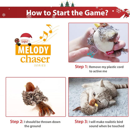 Gigwi Chirping Bird Cat Toys Realistic Bird Plush Toy - Perfect Melody Chaser Cat Toys for Bored Indoor Adult Cats, Best Gift for Birthday, Thanksgiving, Christmas, New Year