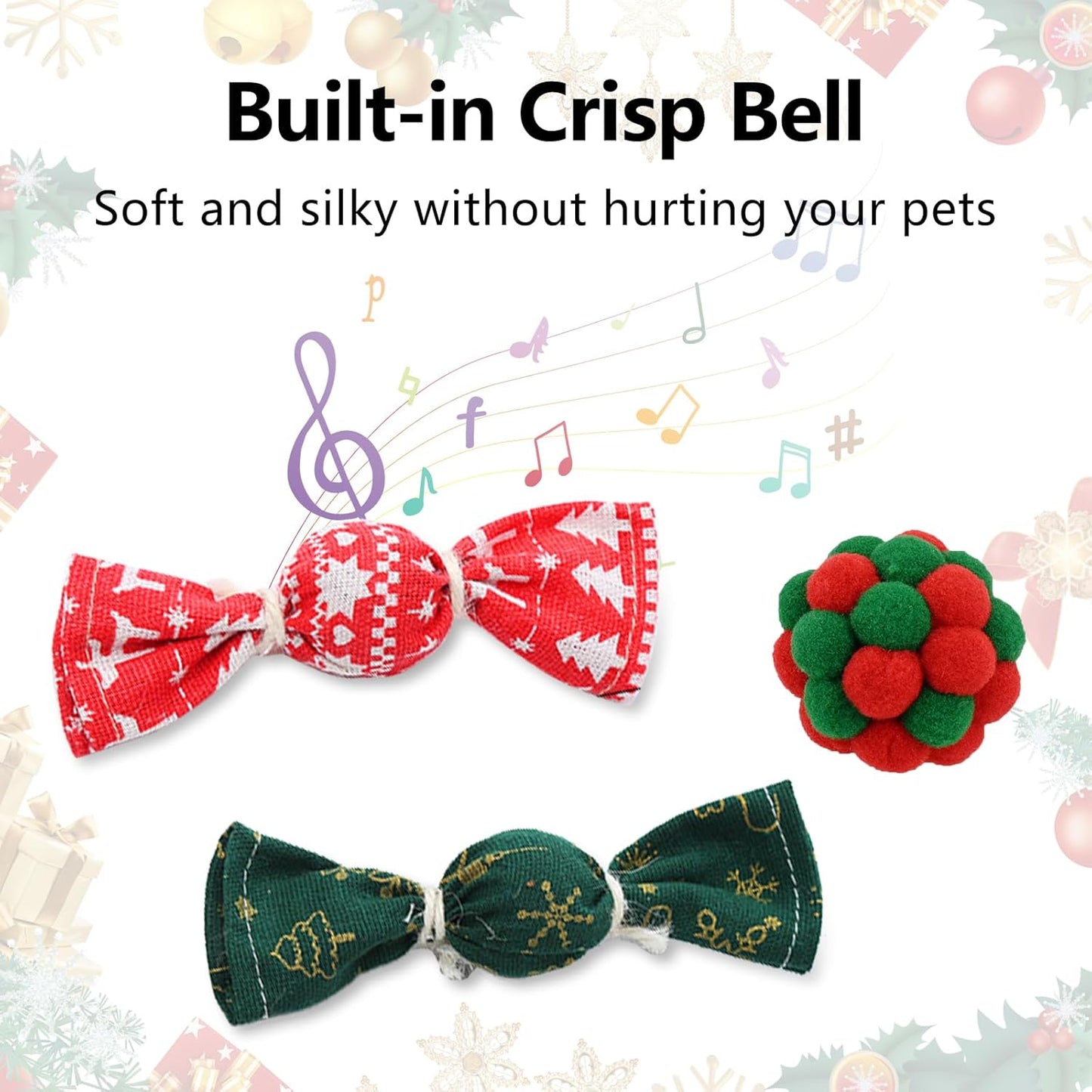 9 Pack Cat Christmas Toys - 2 Squeaky, 4 Colorful Bouncy Balls, 3 Plush Interactive with Ginger Man, Elk, Santa Claus - for Cat and Mouse