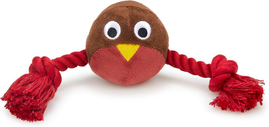 Ryan Robin, Plush and Rope Christmas Dog Toy with Built-In Squeaker (Pack of 1)