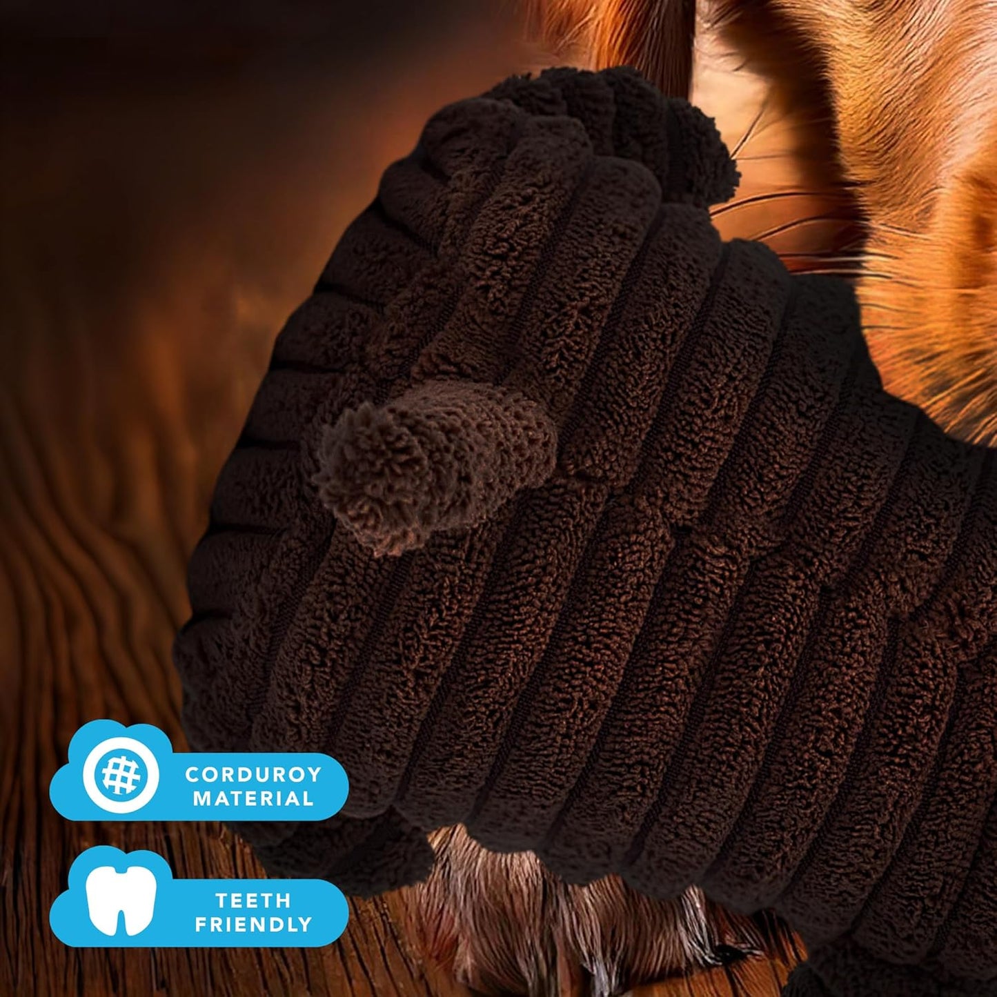 Brown Monkey Plush Dog Toy with Squeaker – Soft, Ribbed Fabric for Chewing and Interactive Play. a Great Choice for Small, Medium, or Large Dogs Playtime with Squeaky Toys