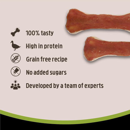 Medium Chewy Bones for Dogs - Made with Duck, Grain Free Chews, High Protein Dog Treats, by Pets Unlimited (2Pc, 80G)