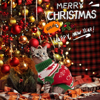 2PCS Dog Christmas Sweaters Red Green Pet Clothes Outfits Winter Cat Costume New Year Clothing Accessories for Puppy Kitten Small Medium Dogs Cats