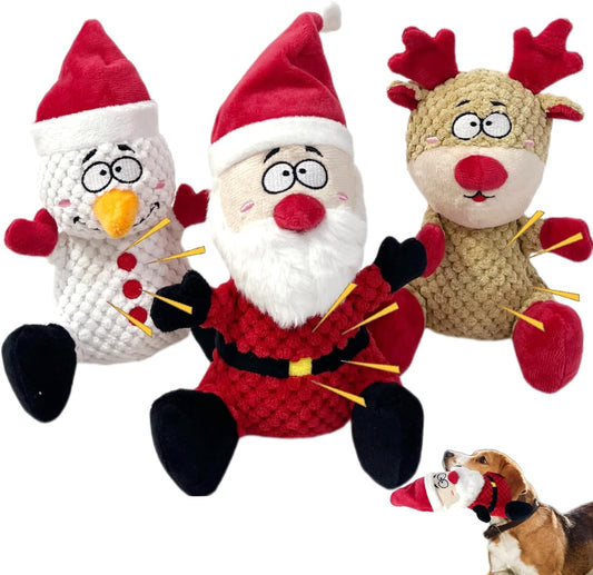 3 Pieces Christmas Squeaky Interactive Dog Toys with Crinkle, Plush Dog Toys to Keep Them Busy for Boredom, Dog Enrichment Puzzle Toys for Small Medium Large Dogs - Santa/Snowman/Deer