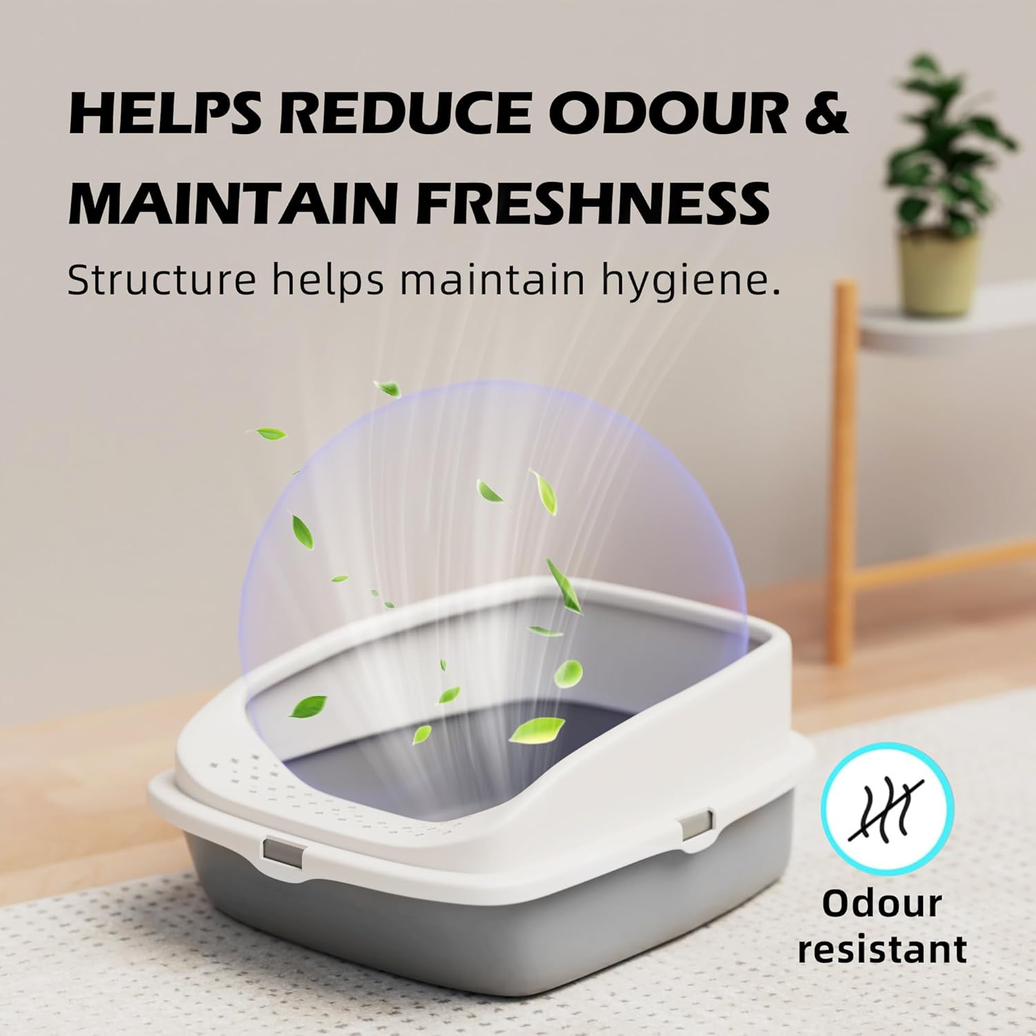 Cat Litter Tray Box, Litter Box, Plastic Cat Open Top Litter Tray with Free Scoop Kitten Detachable Rim Easy Cleaning,49 X 38 X 23Cm (Grey)