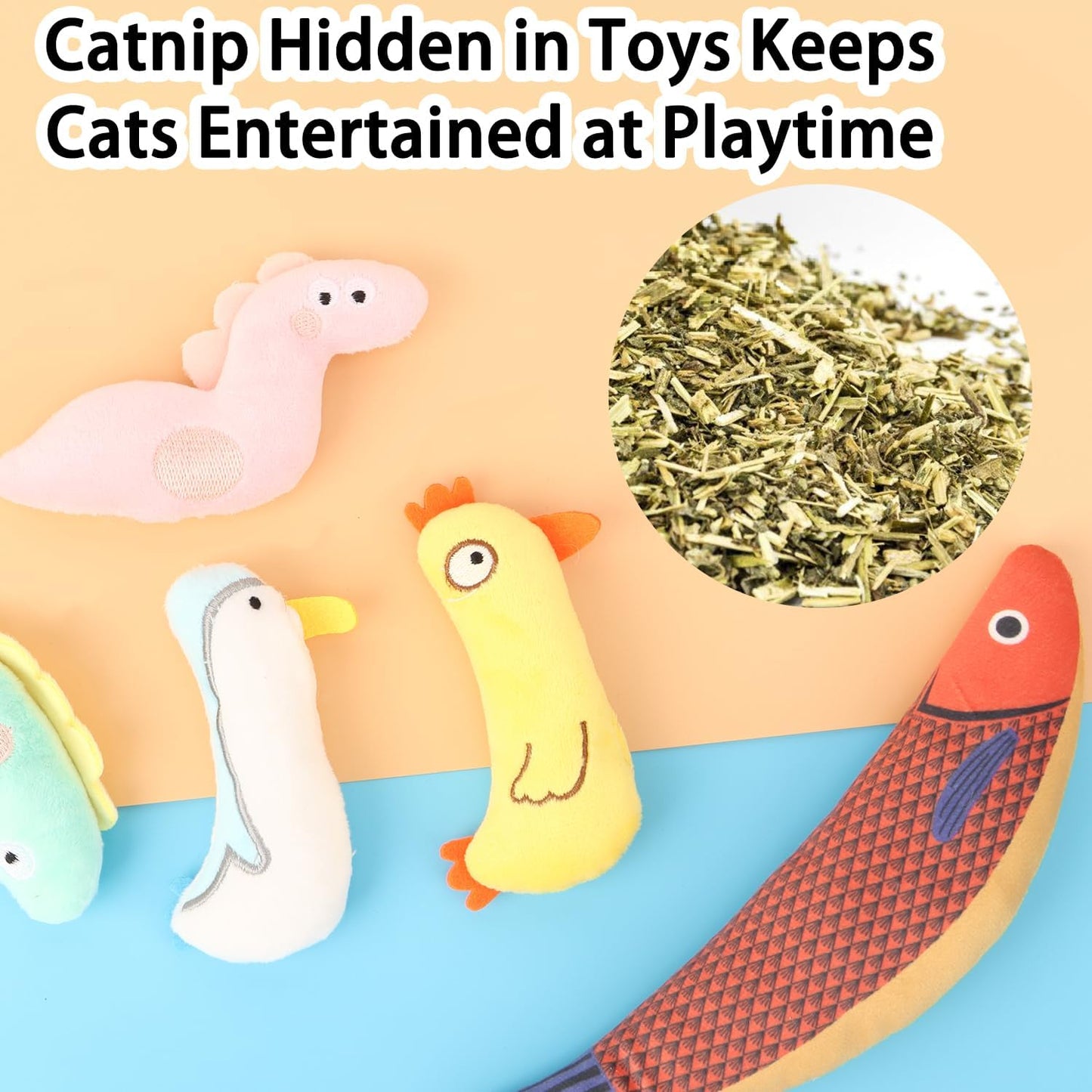 Cat Catnip Toys, 6 Pcs Cat Chew Toy, Interactive Soft Plush Fish Toy for Cats Adult Kitten Indoor